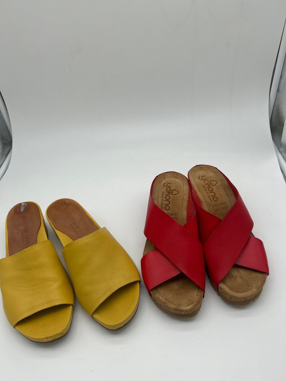 2 Women’s Leather Wedge Slide Sandals Size 7.5 Gentle Souls Kenneth Cole Yokono